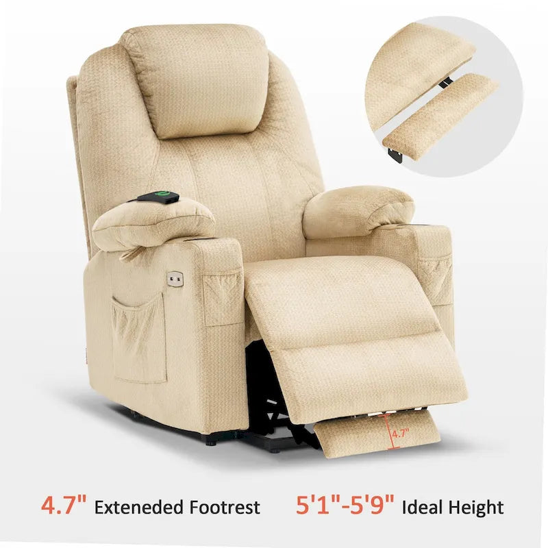 MCombo Large Power Lift Recliner Chair with Massage, Cup Holders, Extended Footrest, Fabric 7516