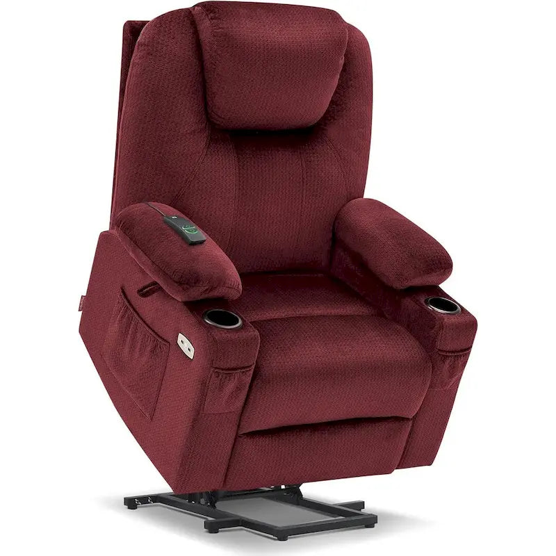MCombo Large Power Lift Recliner Chair with Massage, Cup Holders, Extended Footrest, Fabric 7516