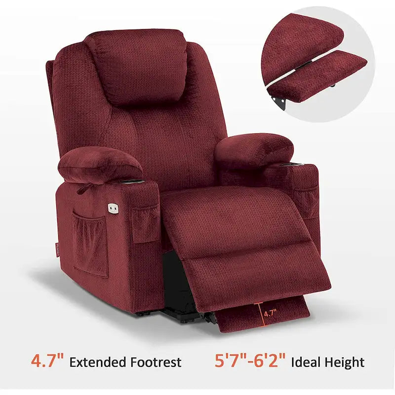 MCombo Large Power Lift Recliner Chair with Massage, Cup Holders, Extended Footrest, Fabric 7516