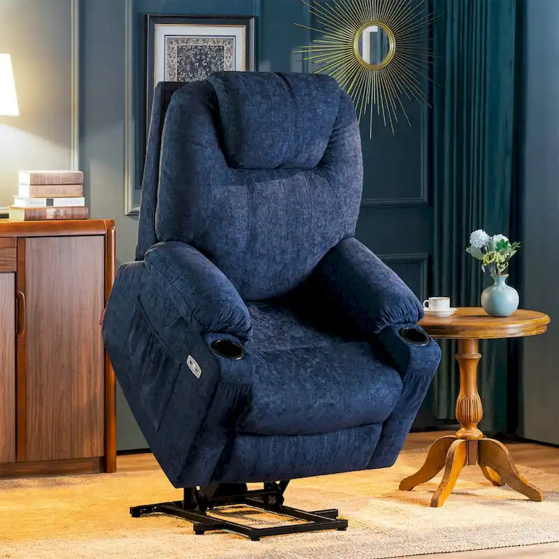 MCombo Large Power Lift Recliner Chair with Massage, Cup Holders, Extended Footrest, Fabric 7516