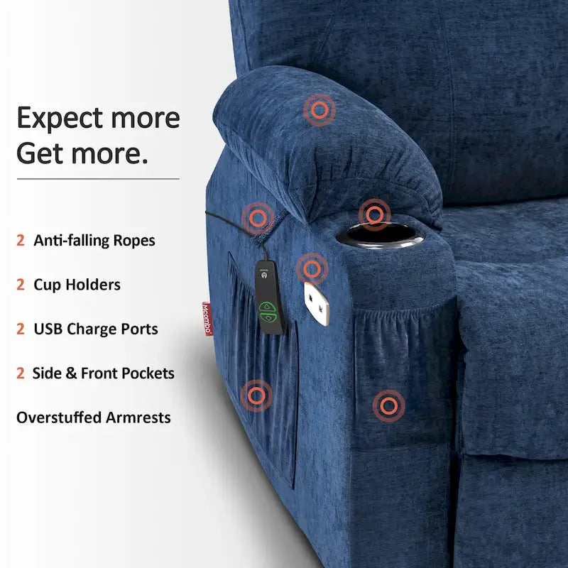 MCombo Large Power Lift Recliner Chair with Massage, Cup Holders, Extended Footrest, Fabric 7516