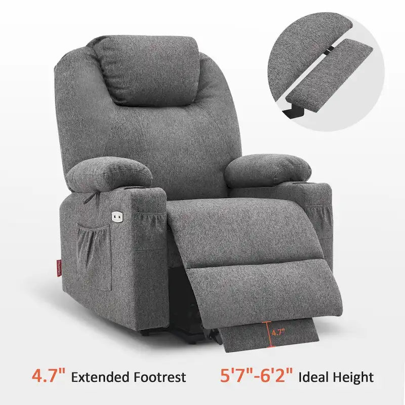 MCombo Large Power Lift Recliner Chair with Massage, Cup Holders, Extended Footrest, Fabric 7516