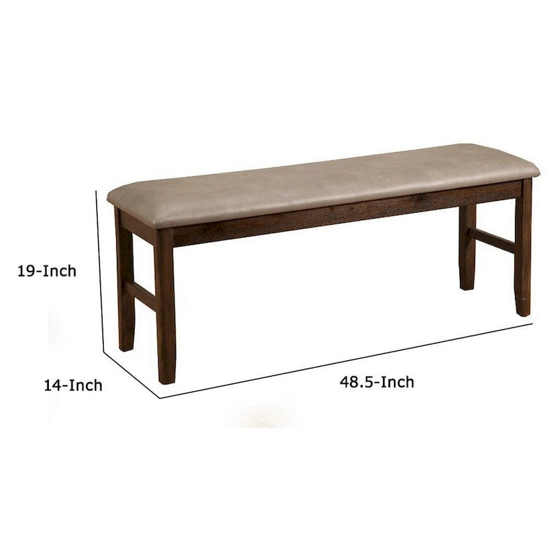Rubberwood Dining Bench With Padded Upholstery Brown - 19 H x 14 W x 48.5 L Inches