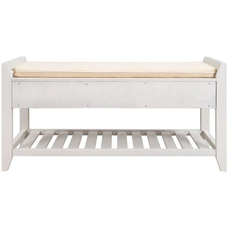 Banc de rangement d'entrée blanc avec coussin et tiroirs