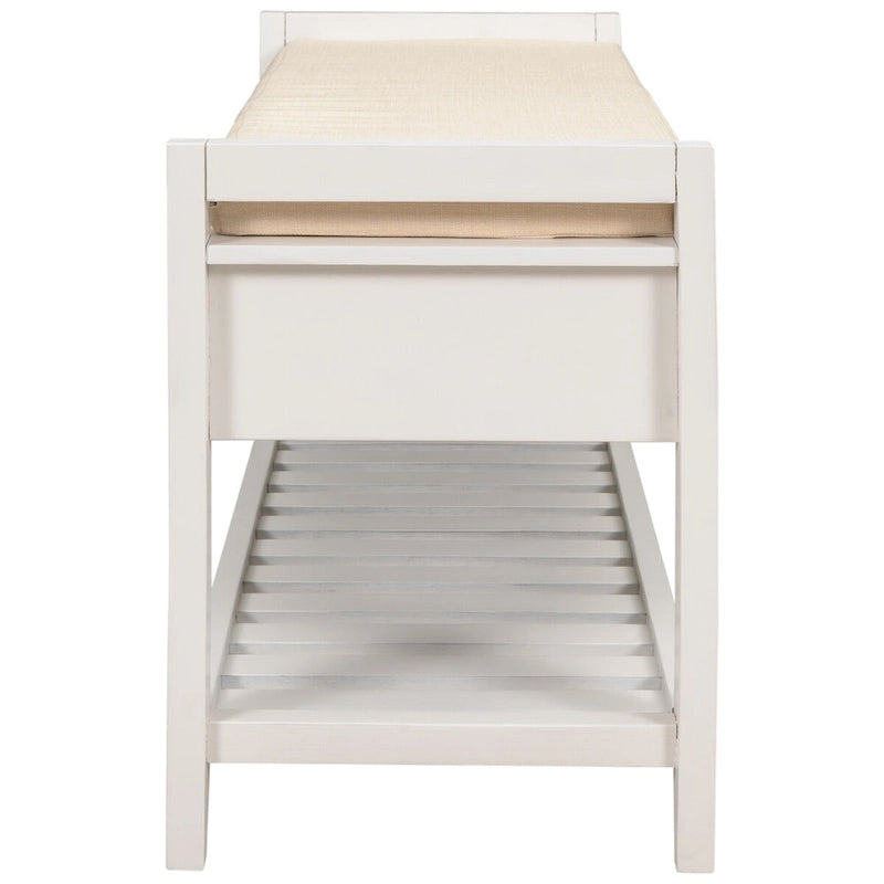 Banc de rangement d'entrée blanc avec coussin et tiroirs
