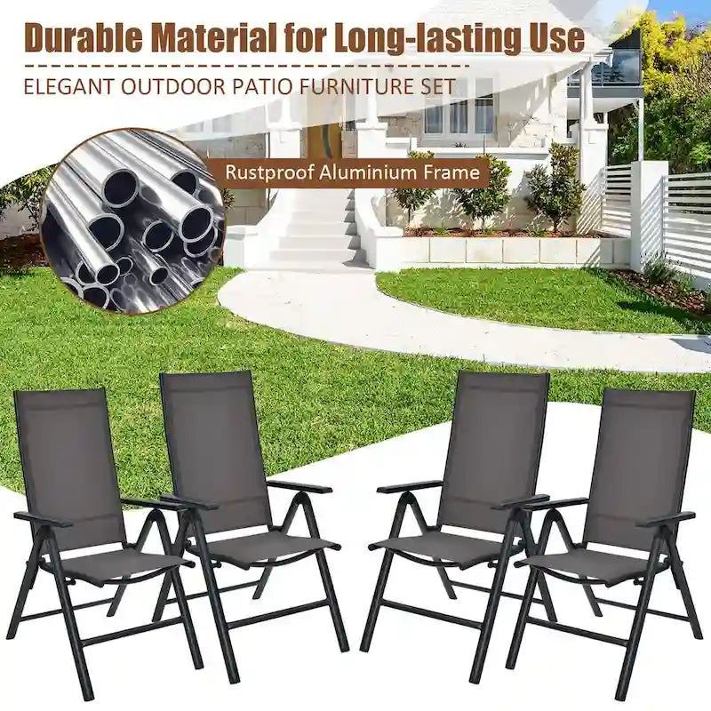 Costway 4PCS Patio Folding Dining Chairs Aluminium Adjustable Back - See details