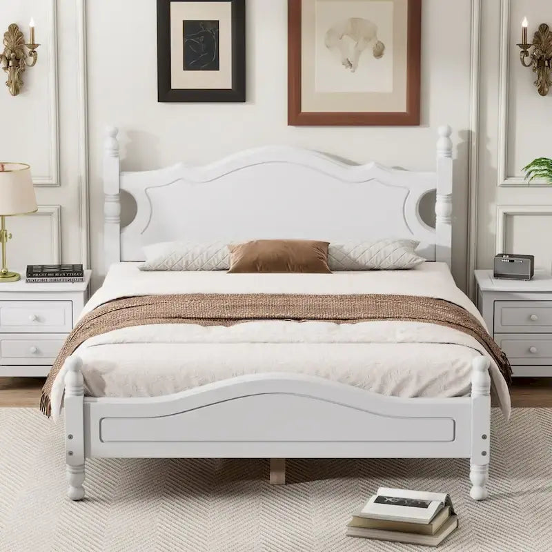Retro Style Platform Bed with Wooden Slat Support