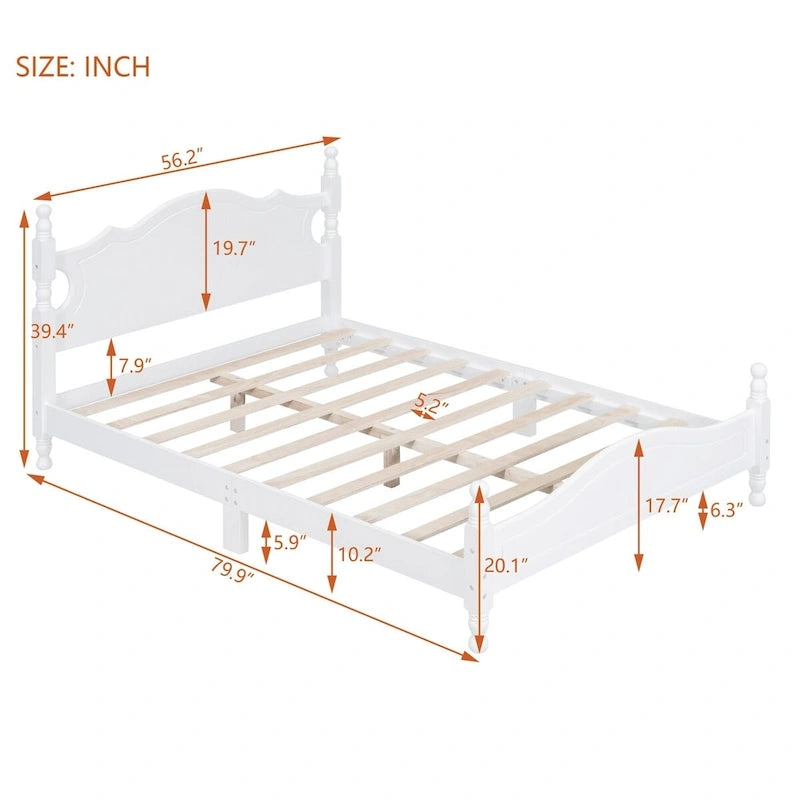 Retro Style Platform Bed with Wooden Slat Support