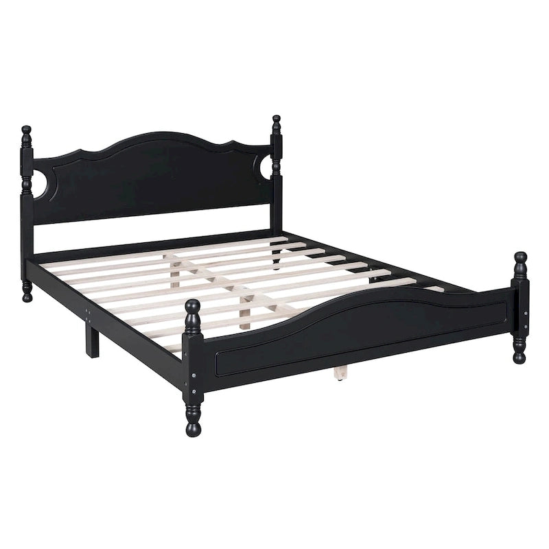 Retro Style Platform Bed with Wooden Slat Support