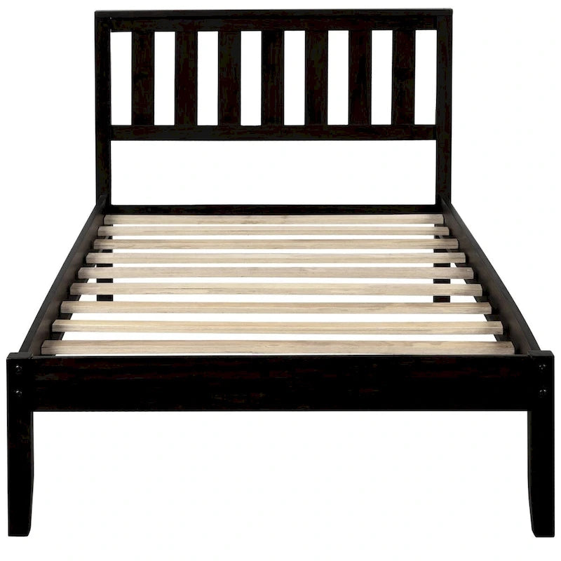 Wood Platform Bed with Headboard/ Slat