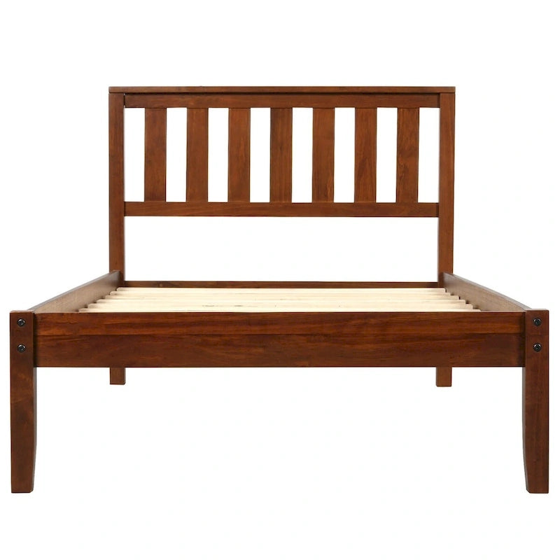 Wood Platform Bed with Headboard/ Slat