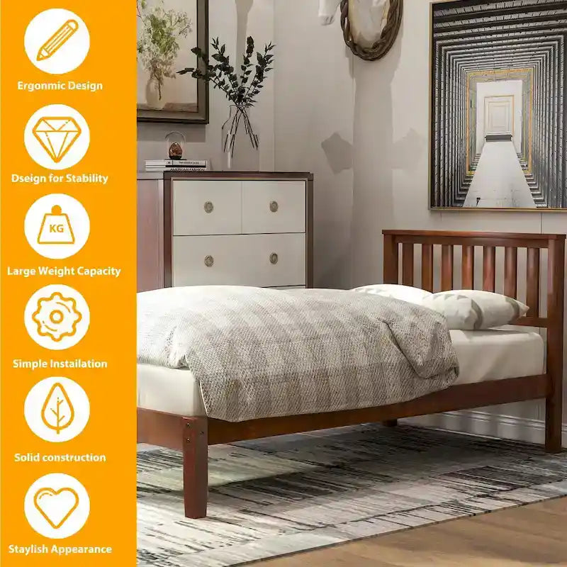 Wood Platform Bed with Headboard/ Slat