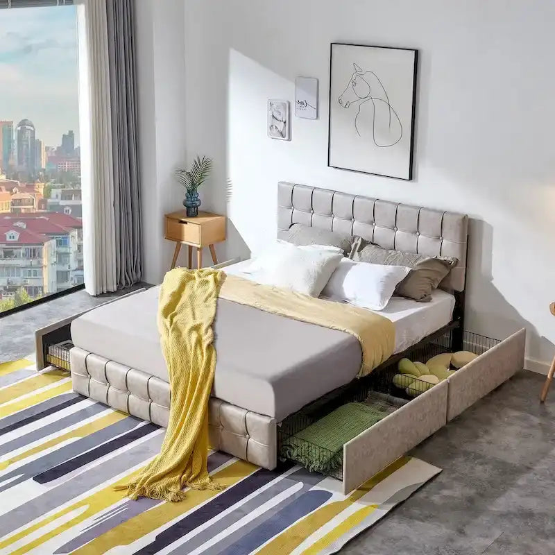 Full Size Platform Bed Frame with 4 Storage Drawers