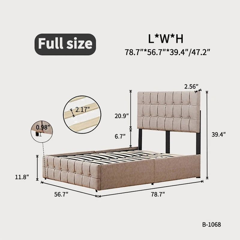 Full Size Platform Bed Frame with 4 Storage Drawers