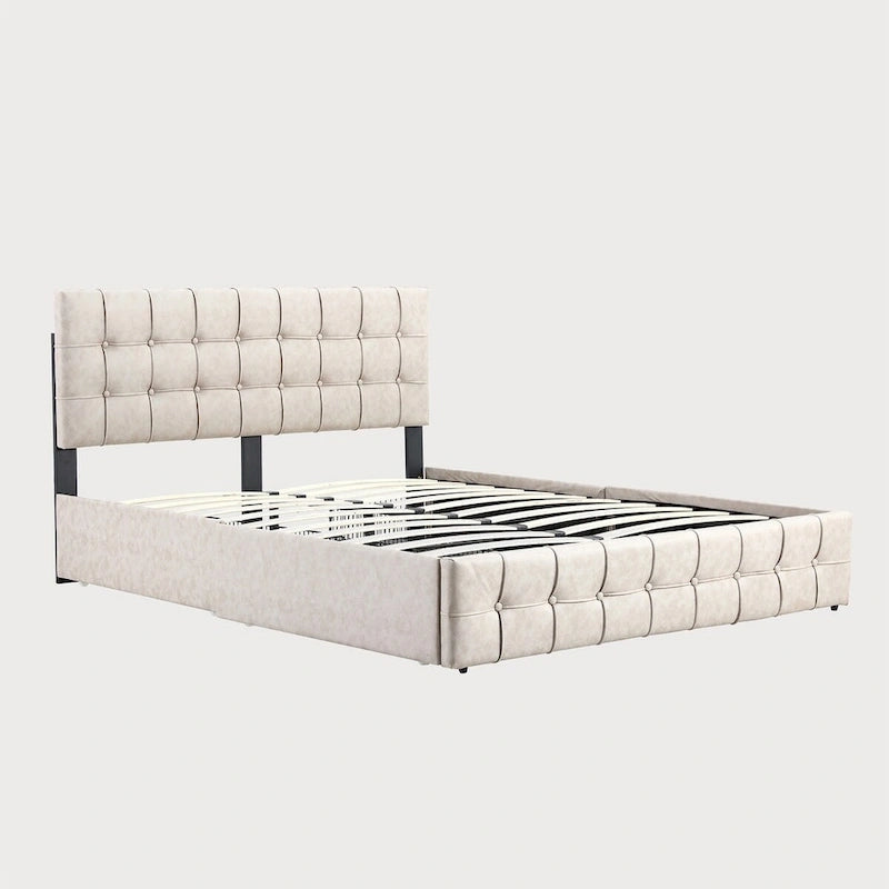 Full Size Platform Bed Frame with 4 Storage Drawers