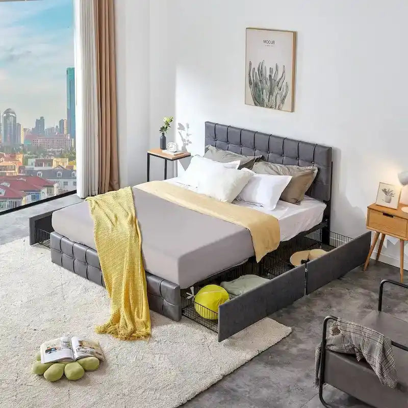 Full Size Platform Bed Frame with 4 Storage Drawers