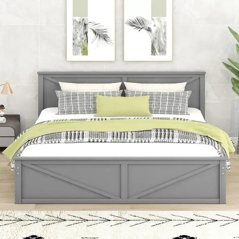 King Size Wooden Platform Bed with Four Storage Drawers and Support Legs