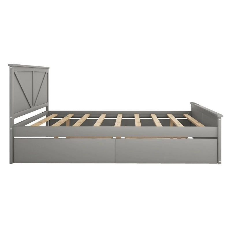 King Size Wooden Platform Bed with Four Storage Drawers and Support Legs