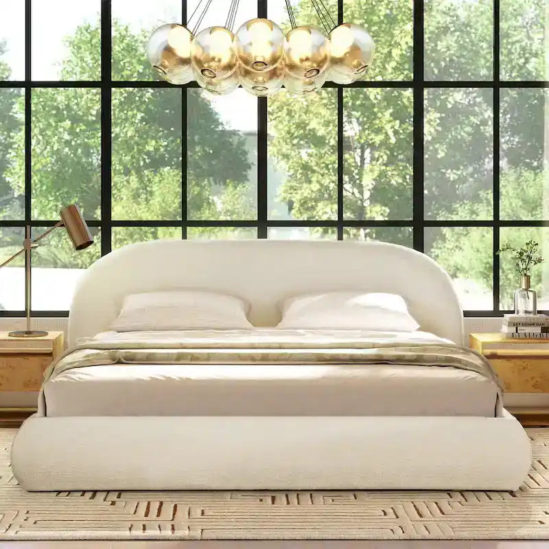 Archie Mid-Century Modern Velvet Upholstered Arched Platform Bed