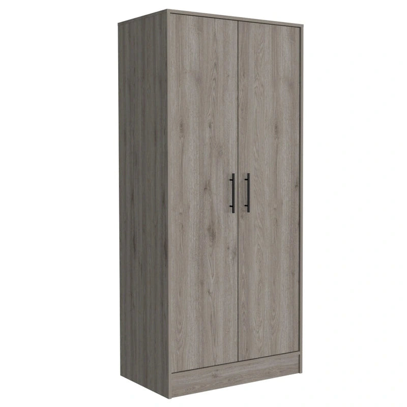 Armoire, Two Shelves, Double Door, Metal Rod, One Drawer -Light Gray