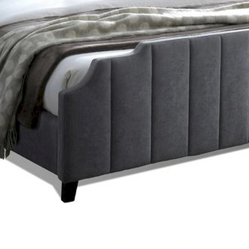 Cery Modern King Size Bed, Channel Tufted Dark Gray Chenille Upholstery