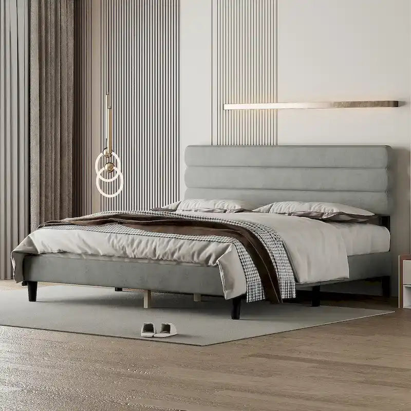 King Bed Frame with Headboard,Sturdy Platform Bed with Wooden Slats Support,No Box Spring,Mattress Foundation,Easy Assembly