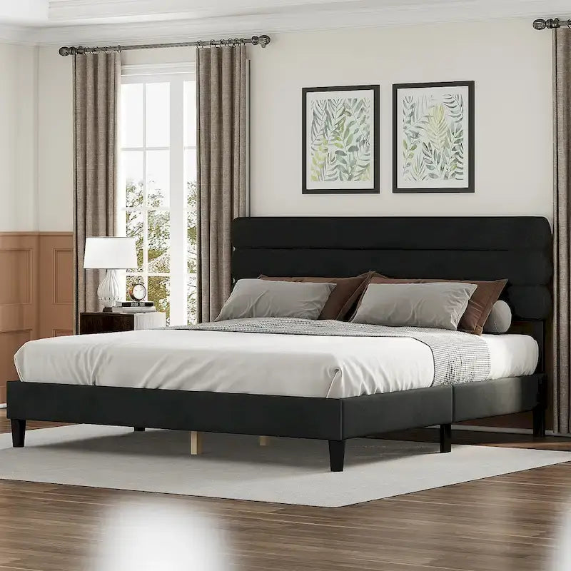 King Bed Frame with Headboard,Sturdy Platform Bed with Wooden Slats Support,No Box Spring,Mattress Foundation,Easy Assembly