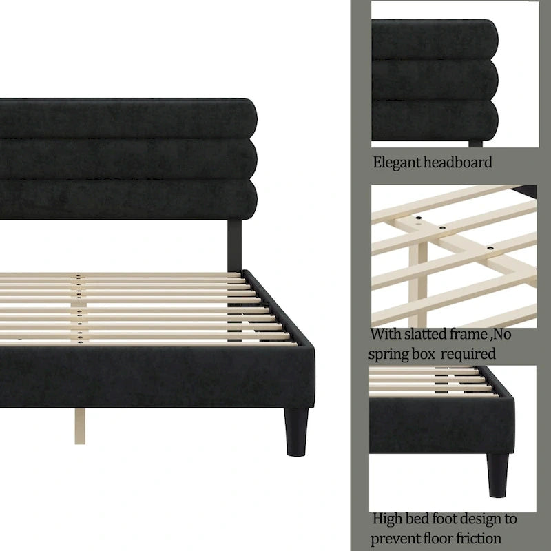 King Bed Frame with Headboard,Sturdy Platform Bed with Wooden Slats Support,No Box Spring,Mattress Foundation,Easy Assembly