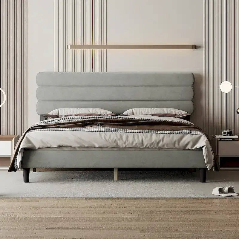 King Bed Frame with Headboard,Sturdy Platform Bed with Wooden Slats Support,No Box Spring,Mattress Foundation,Easy Assembly