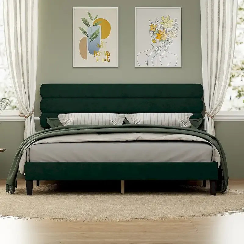 King Bed Frame with Headboard,Sturdy Platform Bed with Wooden Slats Support,No Box Spring,Mattress Foundation,Easy Assembly