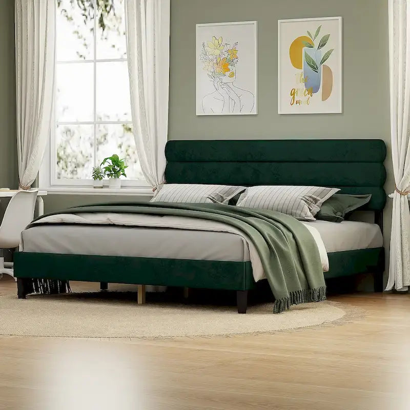 King Bed Frame with Headboard,Sturdy Platform Bed with Wooden Slats Support,No Box Spring,Mattress Foundation,Easy Assembly