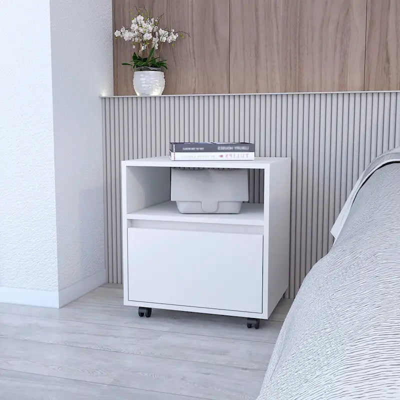 Contemporary Nightstand with Spacious Drawer and Open Top Shelf