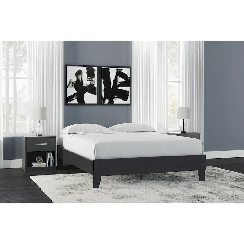 Signature Design by Ashley Finch Black Platform Bed with 2 Nightstands
