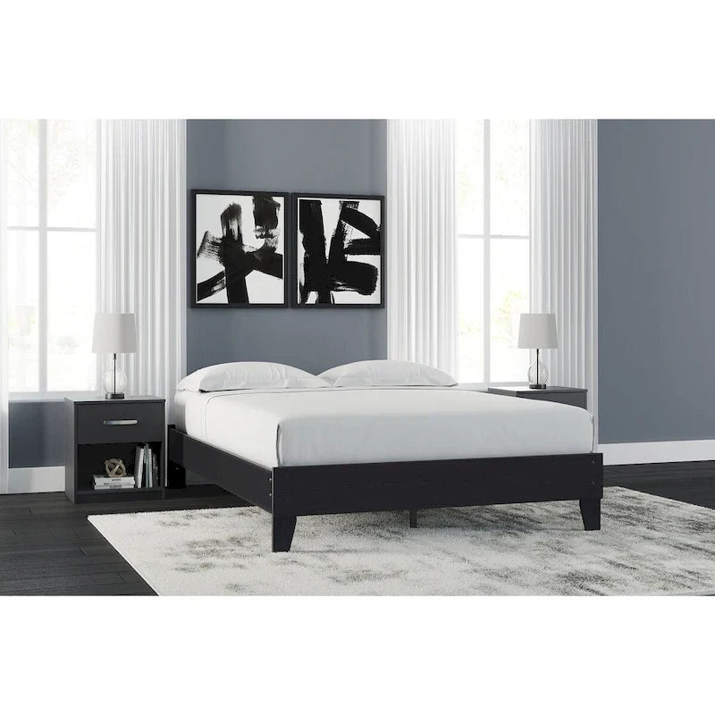 Signature Design by Ashley Finch Black Platform Bed with 2 Nightstands