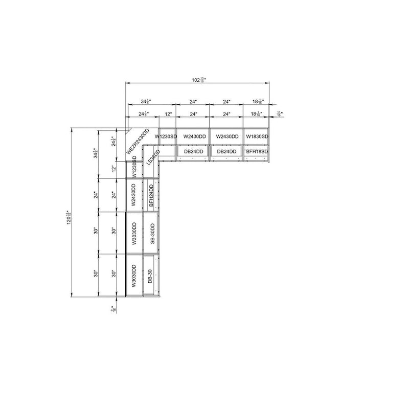 Cuisine Collection Moderne Coloris Blanc Mat Dimensions de Base 10x8,5 Pieds de Large - 102x120