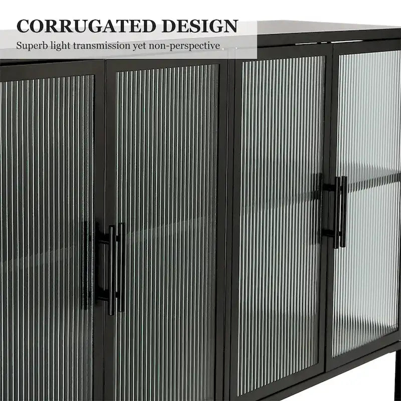 Stylish 4-Door Tempered Glass Cabinet w/4 Glass Doors Adjustable Shelf