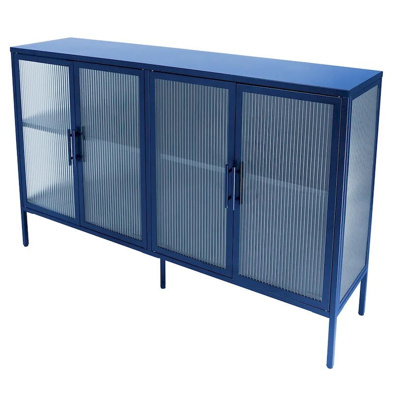 Stylish 4-Door Tempered Glass Cabinet w/4 Glass Doors Adjustable Shelf