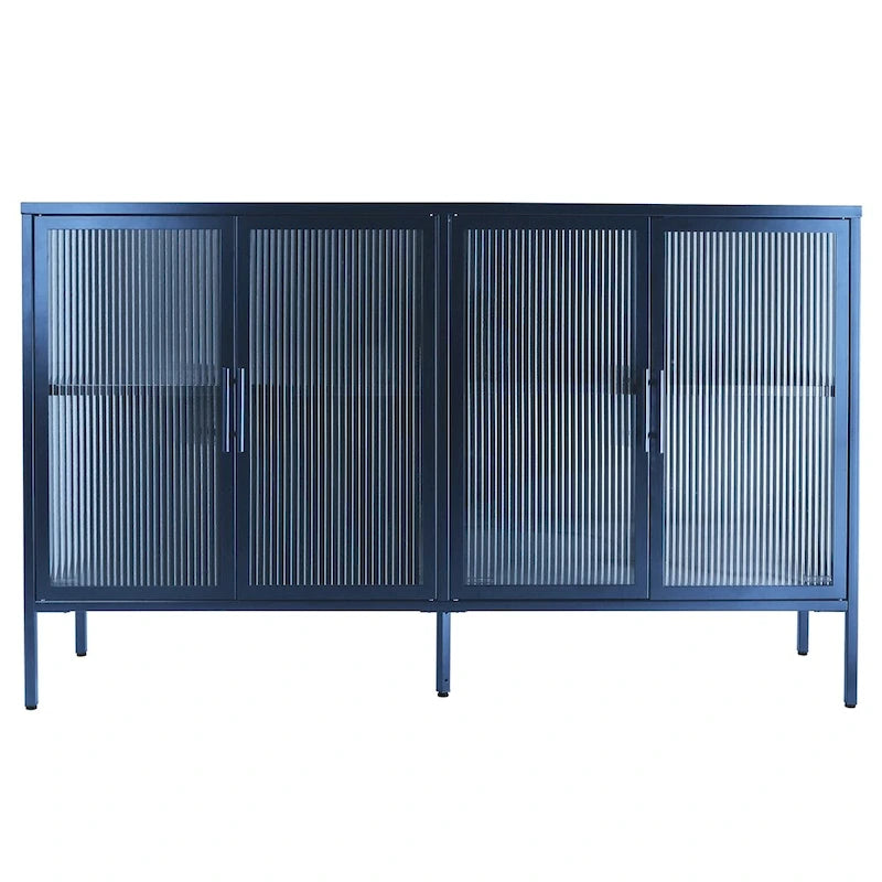 Stylish 4-Door Tempered Glass Cabinet w/4 Glass Doors Adjustable Shelf