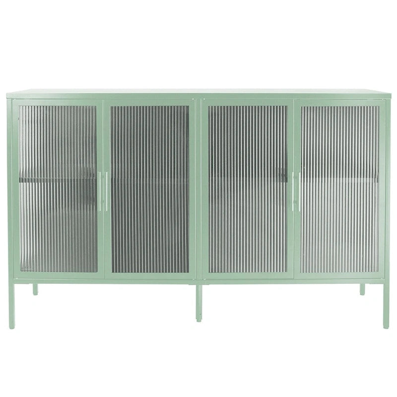 Stylish 4-Door Tempered Glass Cabinet w/4 Glass Doors Adjustable Shelf