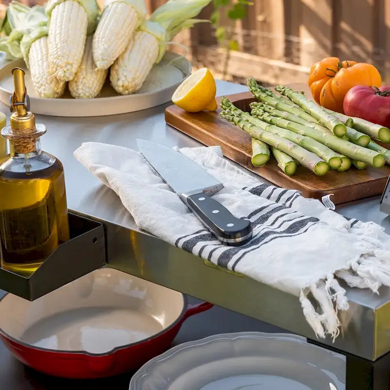 Nexgrill Outdoor Stainless Steel BBQ Preparation Cart w/ Double Shelf