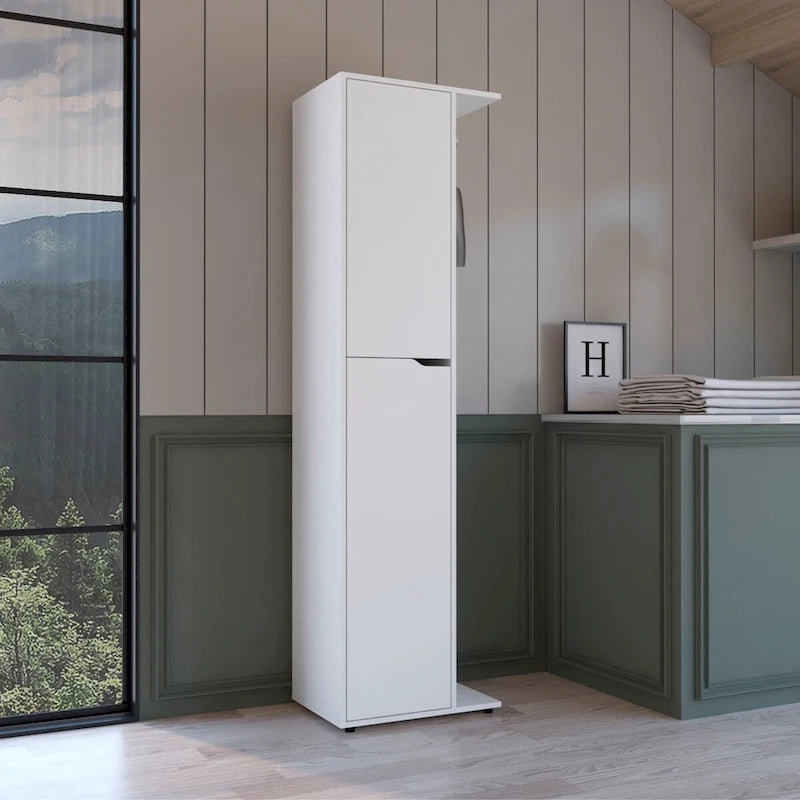 Meuble de rangement 1 porte et 4 étagères en bois composite blanc de 178 cm de haut