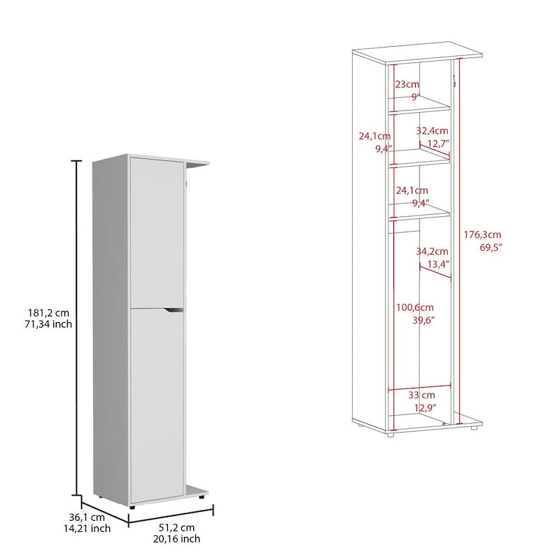 Meuble de rangement 1 porte et 4 étagères en bois composite blanc de 178 cm de haut
