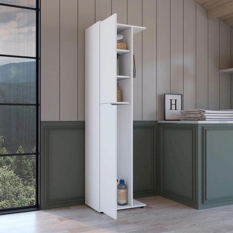 Meuble de rangement 1 porte et 4 étagères en bois composite blanc de 178 cm de haut