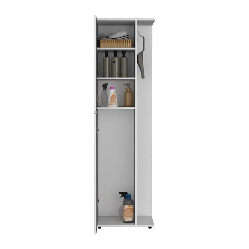 Meuble de rangement 1 porte et 4 étagères en bois composite blanc de 178 cm de haut
