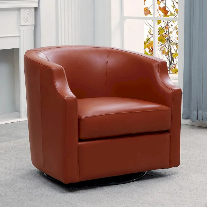 Everette Midnight Blue Top Grain Leather Swivel Glider Barrel Chair by Greyson Living