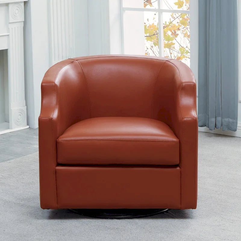 Everette Midnight Blue Top Grain Leather Swivel Glider Barrel Chair by Greyson Living