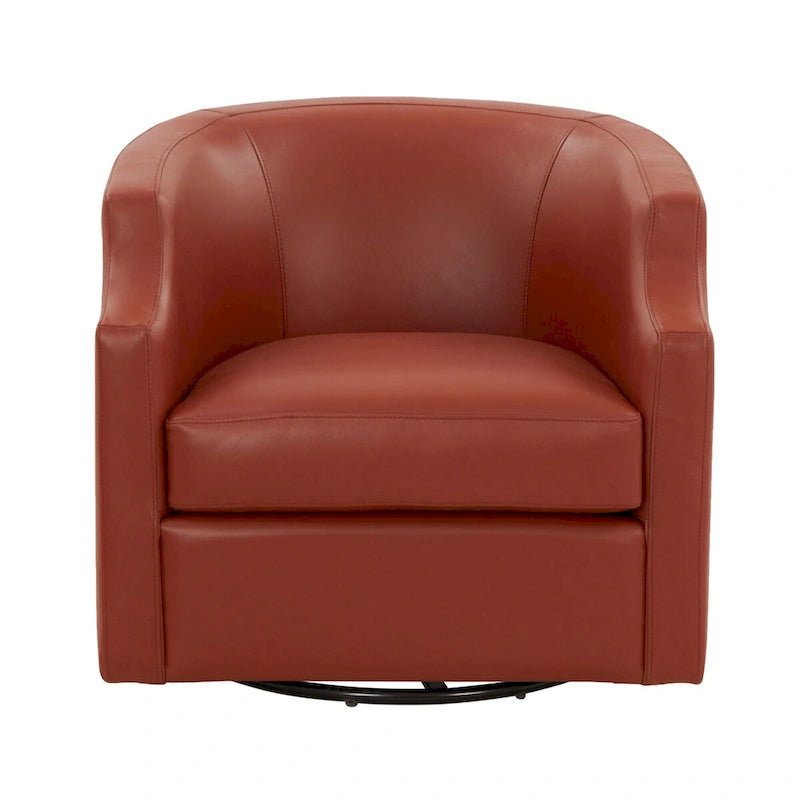 Everette Midnight Blue Top Grain Leather Swivel Glider Barrel Chair by Greyson Living