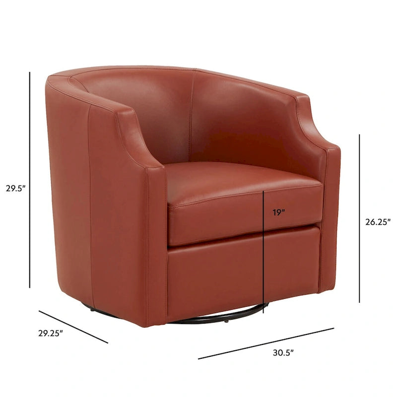Everette Midnight Blue Top Grain Leather Swivel Glider Barrel Chair by Greyson Living