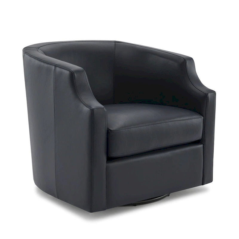 Everette Midnight Blue Top Grain Leather Swivel Glider Barrel Chair by Greyson Living