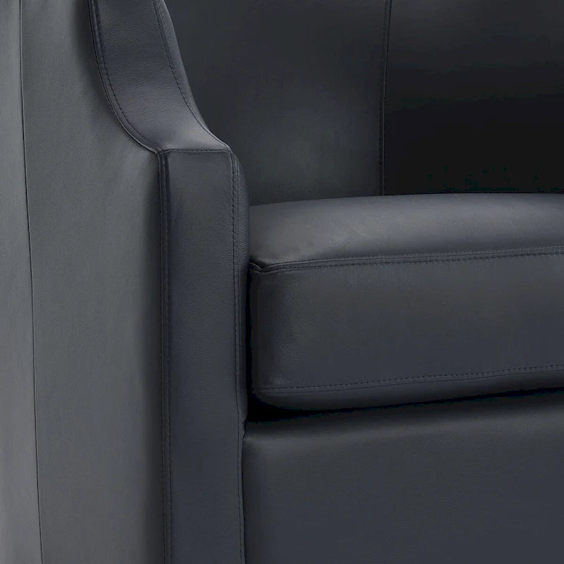 Everette Midnight Blue Top Grain Leather Swivel Glider Barrel Chair by Greyson Living